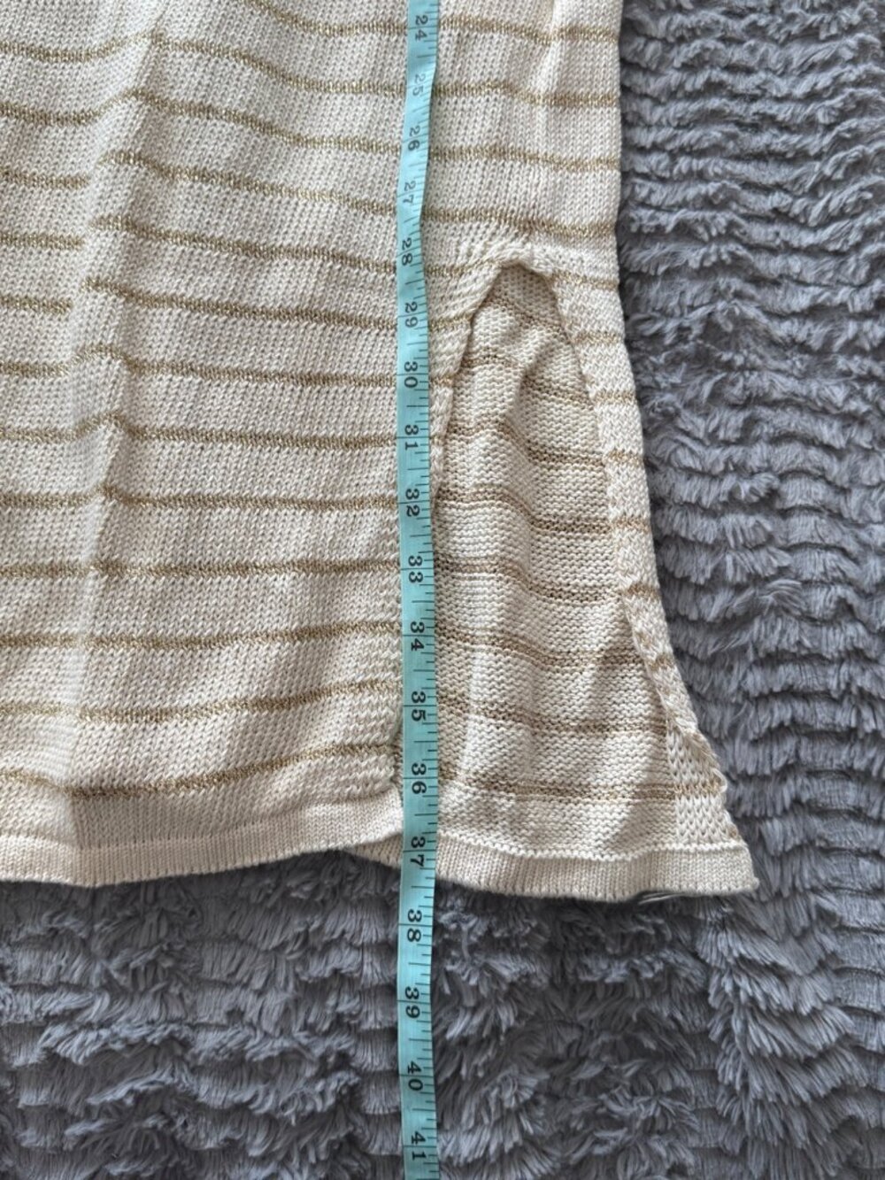 Floris Knit Sleeveless Sweater Dress Cover Up Cream Gold Coastal Beach M/L - Picture 9 of 9